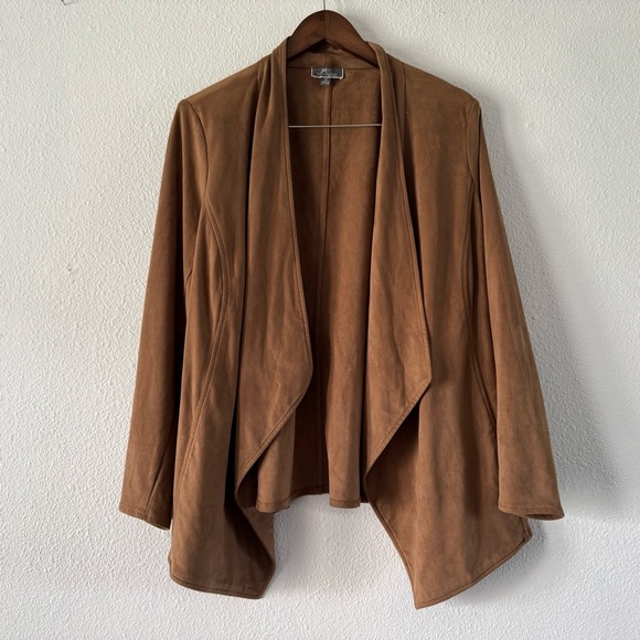 Brown Faux Suede Women's Jacket Boho JM Collection Size 1X Effortless Chic - Picture 2 of 9